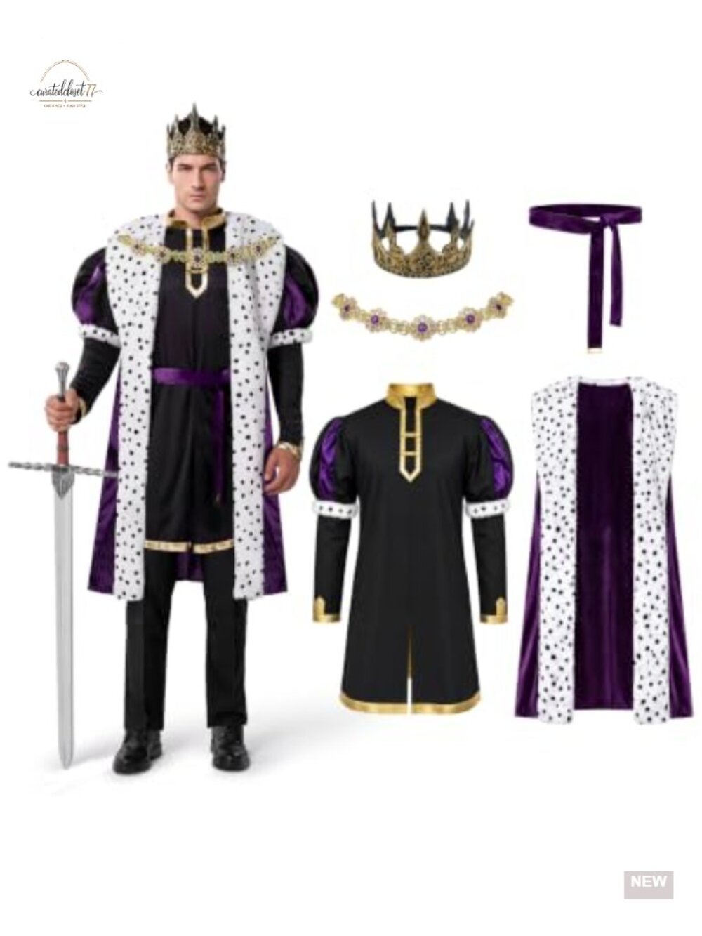 Men's King Costume Complete Set Medieval Royal Halloween Cosplay Party